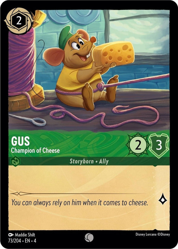 Gus - Champion of Cheese - 73/204 Common Disney Lorcana card from Ursula's Return, Near Mint Normal