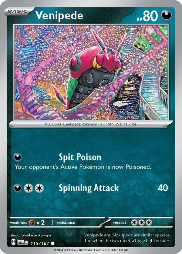 Venipede - 115/167 Common Pokémon card from Twilight Masquerade, Near Mint Normal