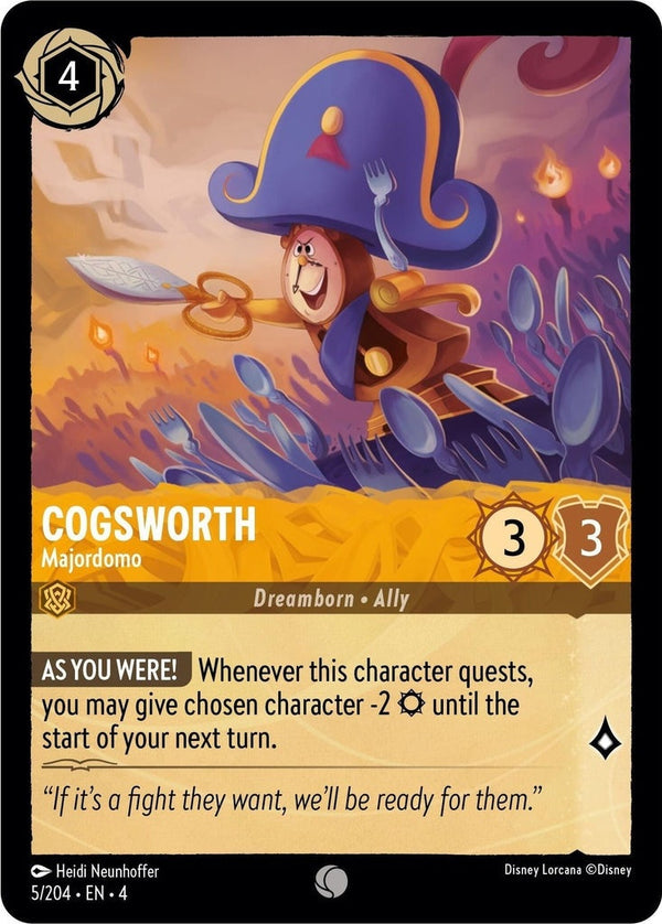 Cogsworth - Majordomo - 5/204 Common Disney Lorcana card from Ursula's Return, Near Mint Normal