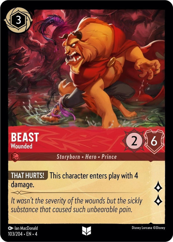 Beast - Wounded - 103/204 Uncommon Disney Lorcana card from Ursula's Return, Near Mint Normal