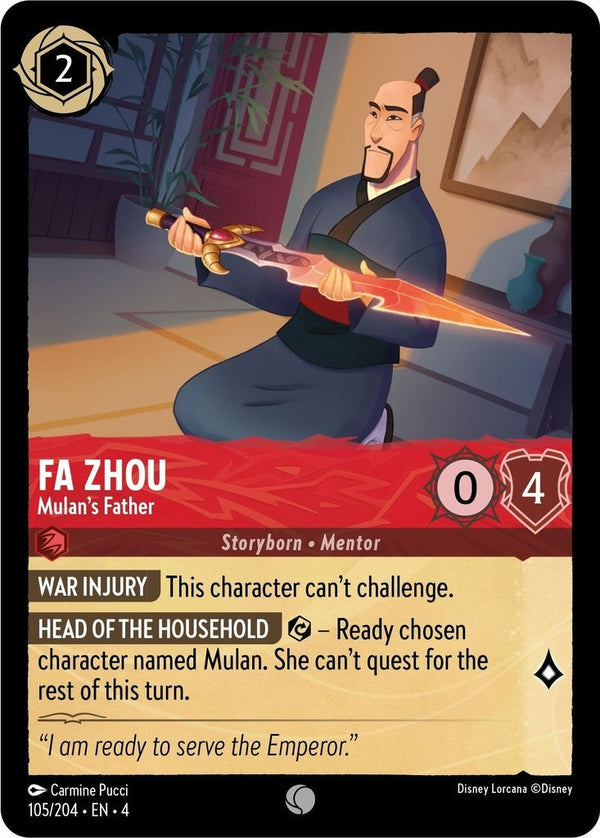 Fa Zhou - Mulan's Father - 105/204 Common Disney Lorcana card from Ursula's Return, Near Mint Normal