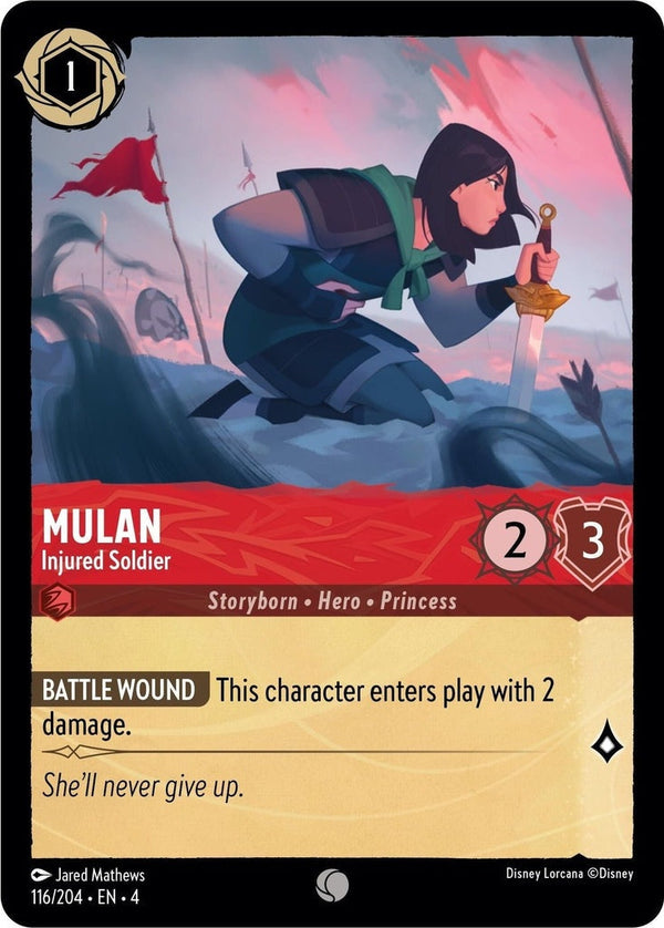 Mulan - Injured Soldier - 116/204 Common Disney Lorcana card from Ursula's Return, Near Mint Normal