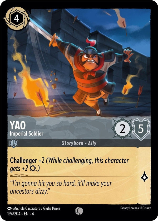 Yao - Imperial Soldier - 194/204 Common Disney Lorcana card from Ursula's Return, Near Mint Normal