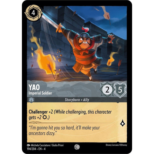 Yao - Imperial Soldier - 194/204 Common Disney Lorcana card from Ursula's Return, Near Mint Normal