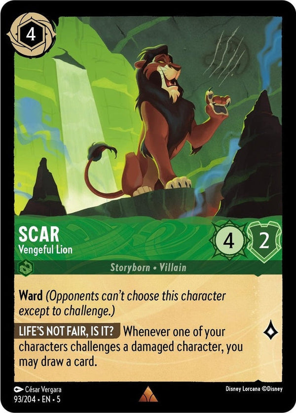 Scar - Vengeful Lion - 93/204 Rare Disney Lorcana card from Shimmering Skies, Near Mint Normal