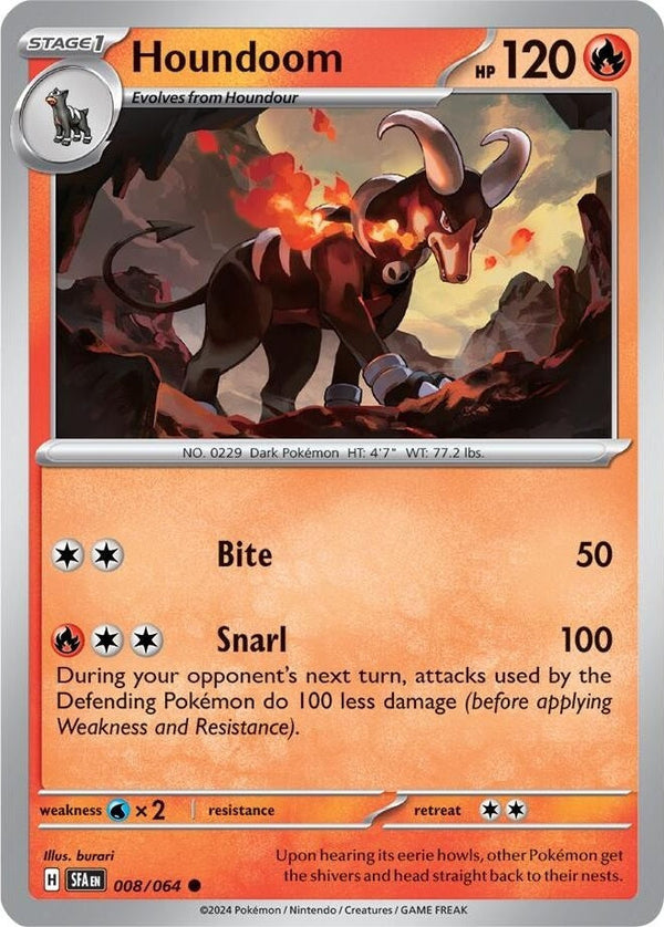 Houndoom - 008/064 Common Pokémon card from Shrouded Fable, Near Mint Reverse Holofoil
