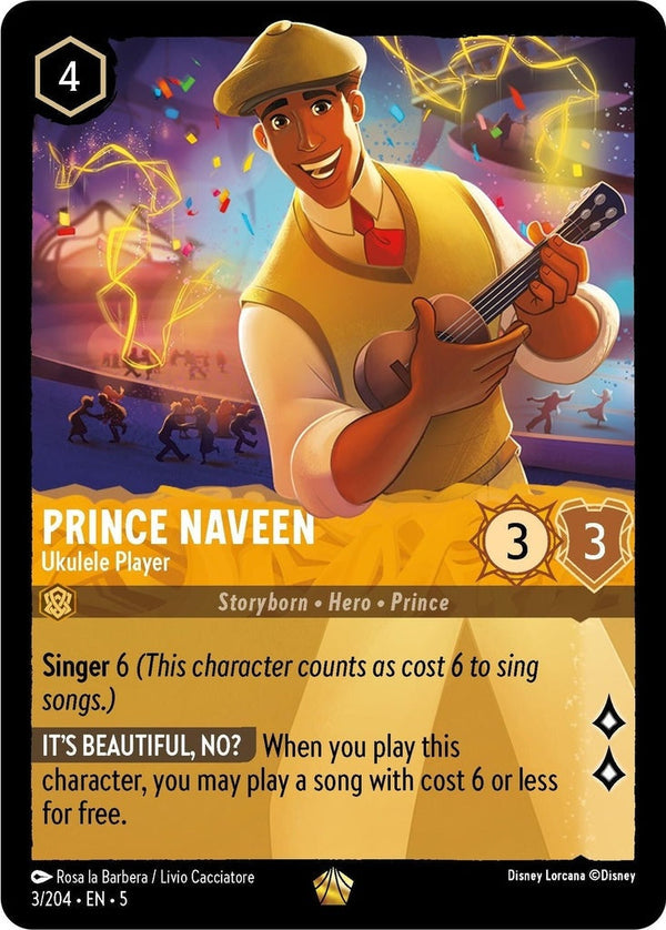 Prince Naveen - Ukulele Player - 3/204 Legendary Disney Lorcana card from Shimmering Skies, Near Mint Normal