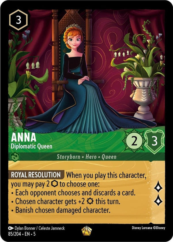 Anna - Diplomatic Queen - 85/204 Legendary Disney Lorcana card from Shimmering Skies, Near Mint Normal