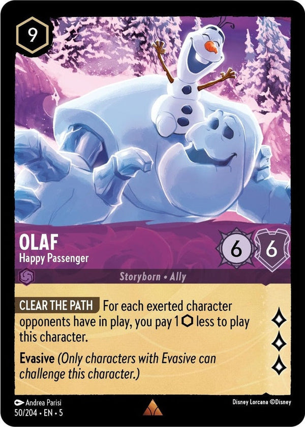 Olaf - Happy Passenger - 50/204 Rare Disney Lorcana card from Shimmering Skies, Near Mint Normal