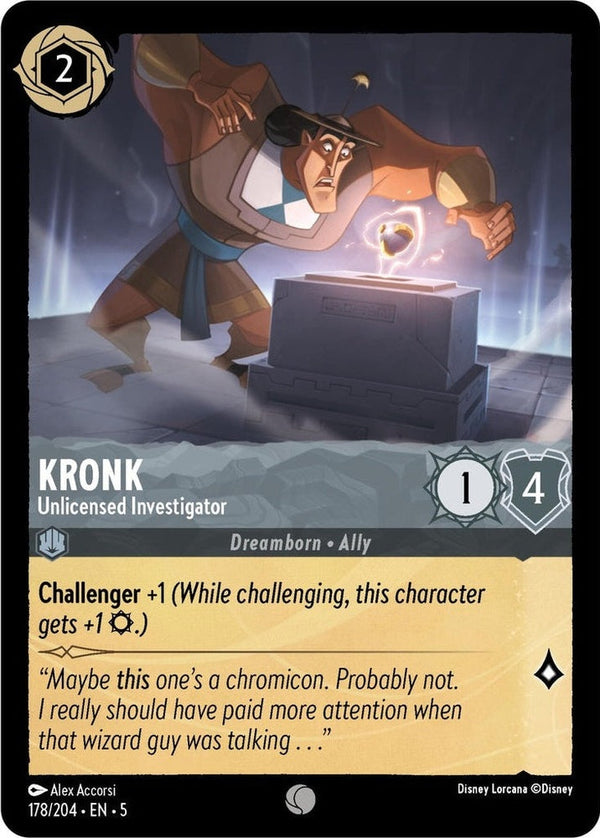 Kronk - Unlicensed Investigator - 178/204 Common Disney Lorcana card from Shimmering Skies, Near Mint Normal