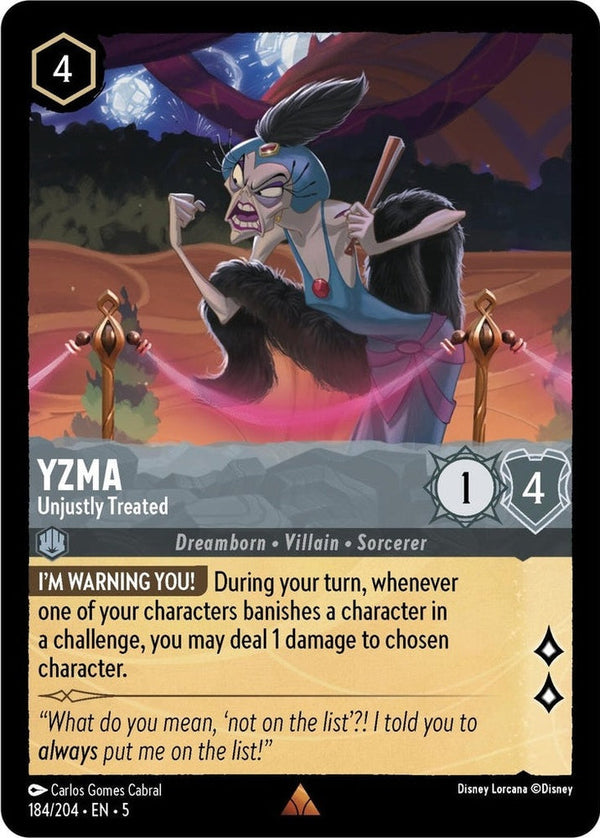 Yzma - Unjustly Treated - 184/204 Rare Disney Lorcana card from Shimmering Skies, Near Mint Normal