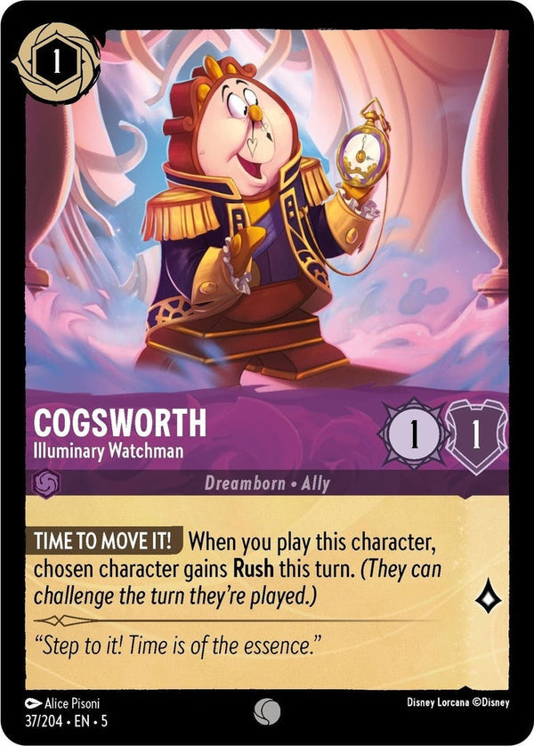 Cogsworth - Illuminary Watchman - 37/204 Common Disney Lorcana card from Shimmering Skies, Near Mint Normal