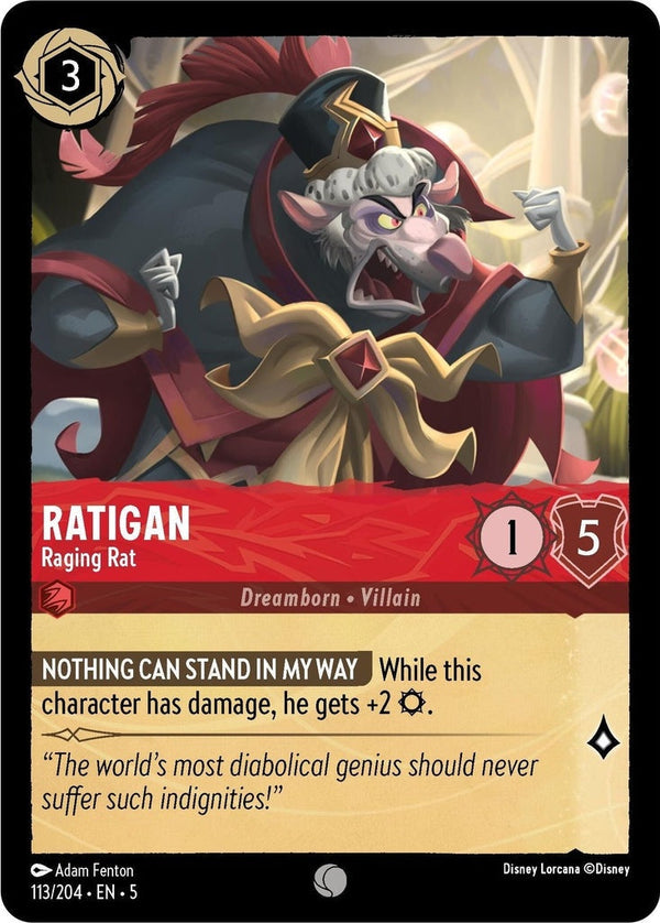 Ratigan - Raging Rat - 113/204 Common Disney Lorcana card from Shimmering Skies, Near Mint Normal