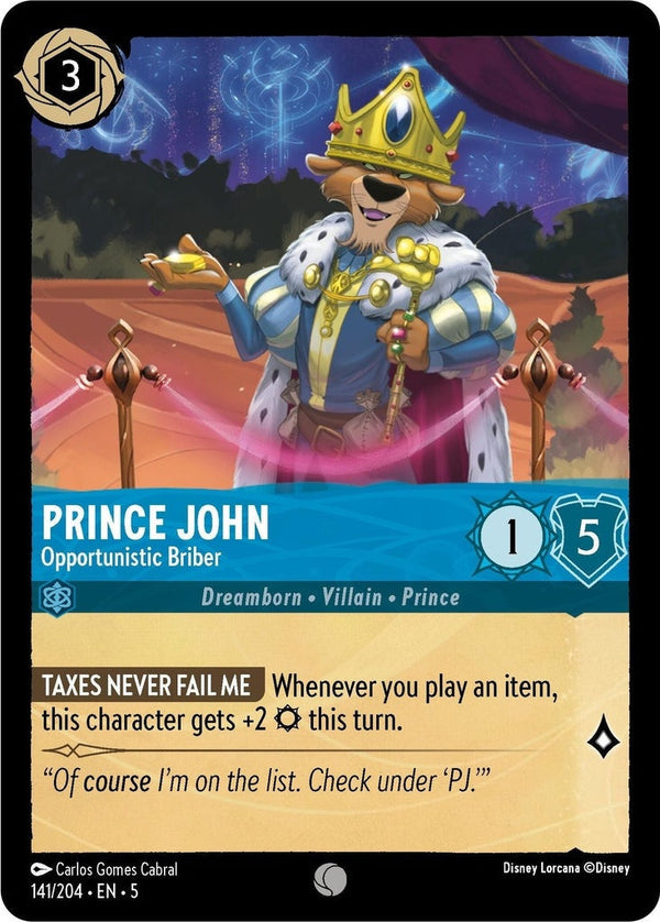 Prince John - Opportunistic Briber - 141/204 Common Disney Lorcana card from Shimmering Skies, Near Mint Normal