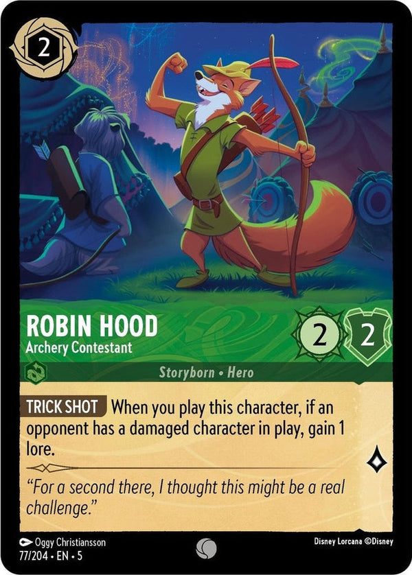 Robin Hood - Archery Contestant - 77/204 Common Disney Lorcana card from Shimmering Skies, Near Mint Normal