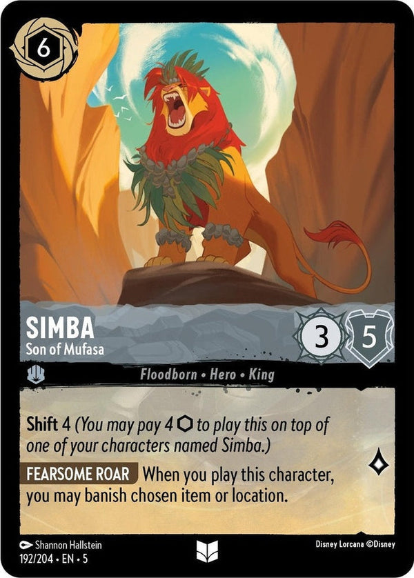 Simba - Son of Mufasa - 192/204 Uncommon Disney Lorcana card from Shimmering Skies, Near Mint Normal