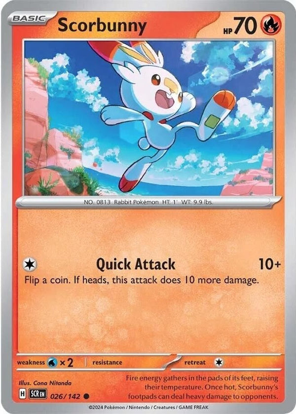 Scorbunny - 026/142 Common Pokémon card from Stellar Crown, Near Mint Normal