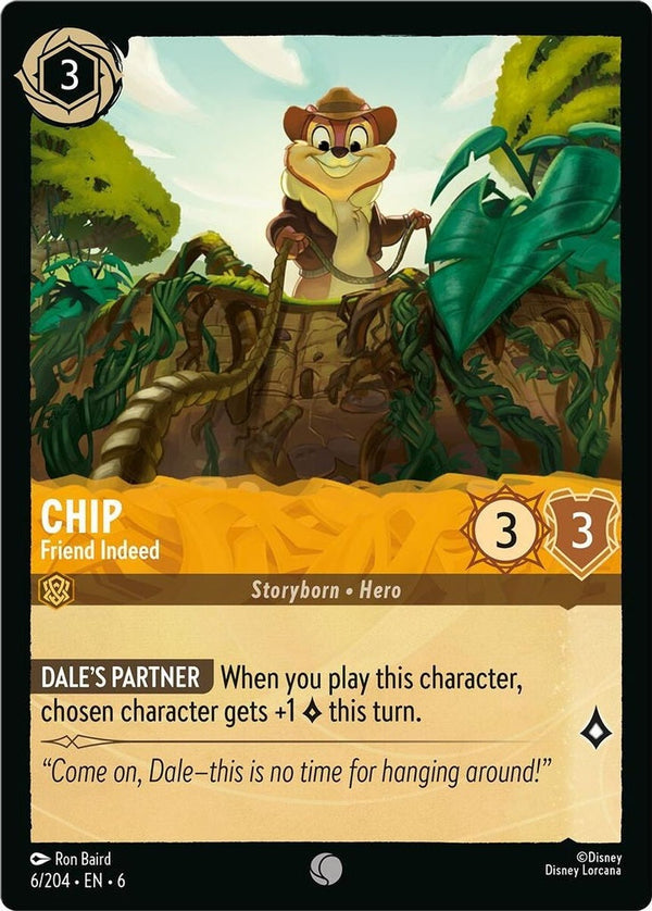 Chip - Friend Indeed - 6/204 Common Disney Lorcana card from Azurite Sea, Near Mint Normal