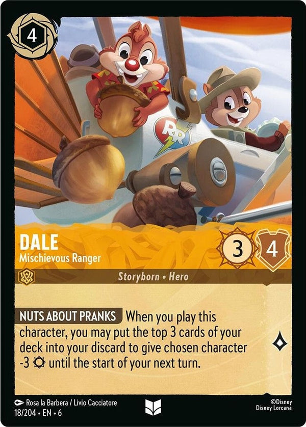 Dale - Mischievous Ranger - 18/204 Uncommon Disney Lorcana card from Azurite Sea, Near Mint Normal
