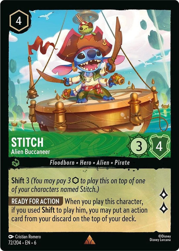 Stitch - Alien Buccaneer - 72/204 Rare Disney Lorcana card from Azurite Sea, Near Mint Normal