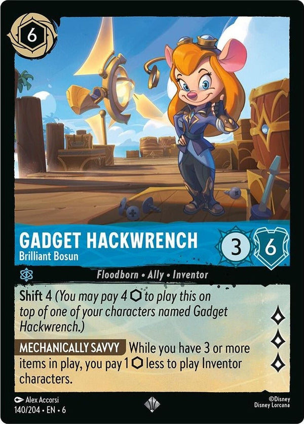 Gadget Hackwrench - Brilliant Bosun - 140/204 Super Rare Disney Lorcana card from Azurite Sea, Near Mint Normal