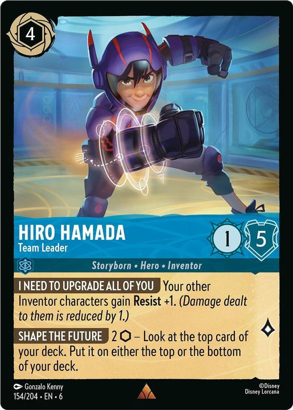 Hiro Hamada - Team Leader - 154/204 Rare Disney Lorcana card from Azurite Sea, Near Mint Normal