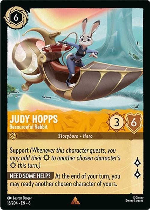 Judy Hopps - Resourceful Rabbit - 15/204 Rare Disney Lorcana card from Azurite Sea, Near Mint Normal