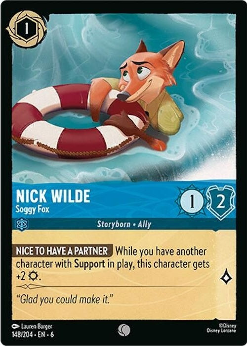 Nick Wilde - Soggy Fox - 148/204 Common Disney Lorcana card from Azurite Sea, Near Mint Normal