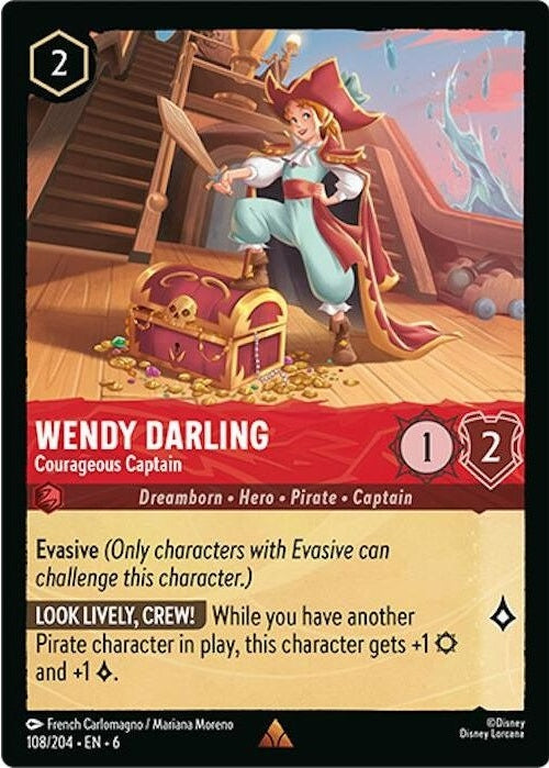 Wendy Darling - Courageous Captain - 108/204 Rare Disney Lorcana card from Azurite Sea, Near Mint Normal