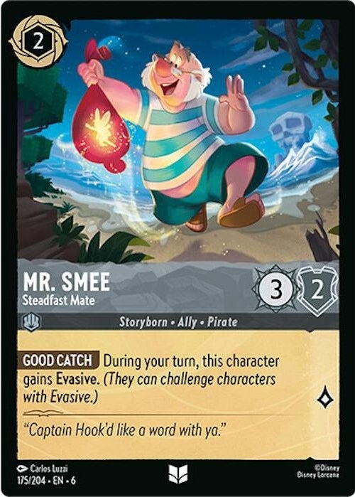 Mr. Smee - Steadfast Mate - 175/204 Uncommon Disney Lorcana card from Azurite Sea, Near Mint Normal