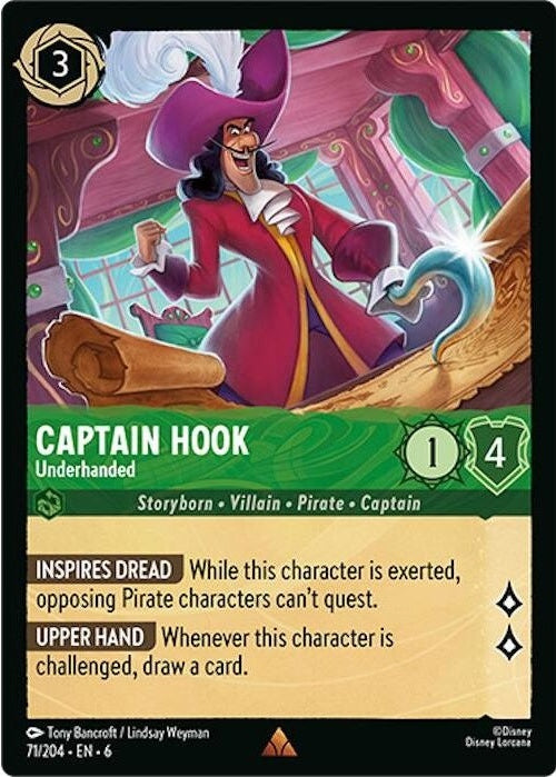 Captain Hook - Underhanded - 71/204 Rare Disney Lorcana card from Azurite Sea, Near Mint Normal