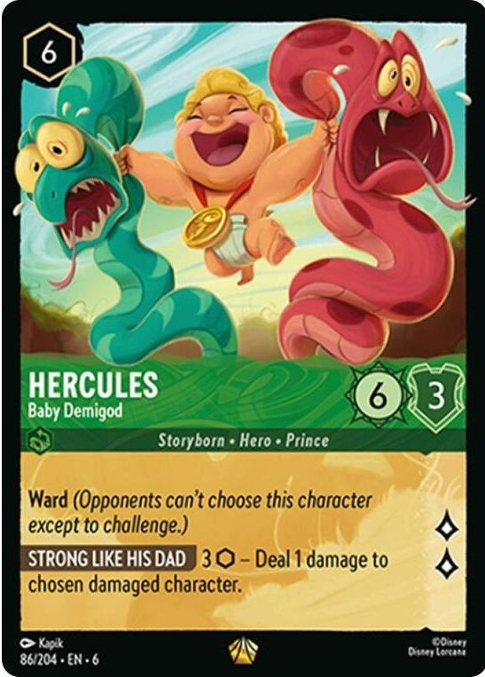 Hercules - Baby Demigod - 86/204 Legendary Disney Lorcana card from Azurite Sea, Near Mint Normal
