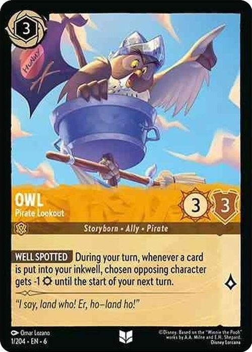 Owl - Pirate Lookout - 1/204 Uncommon Disney Lorcana card from Azurite Sea, Near Mint Normal