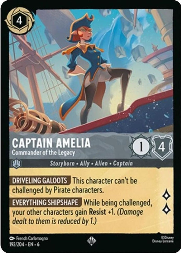 Captain Amelia - Commander of the Legacy - 192/204 Super Rare Disney Lorcana card from Azurite Sea, Near Mint Normal