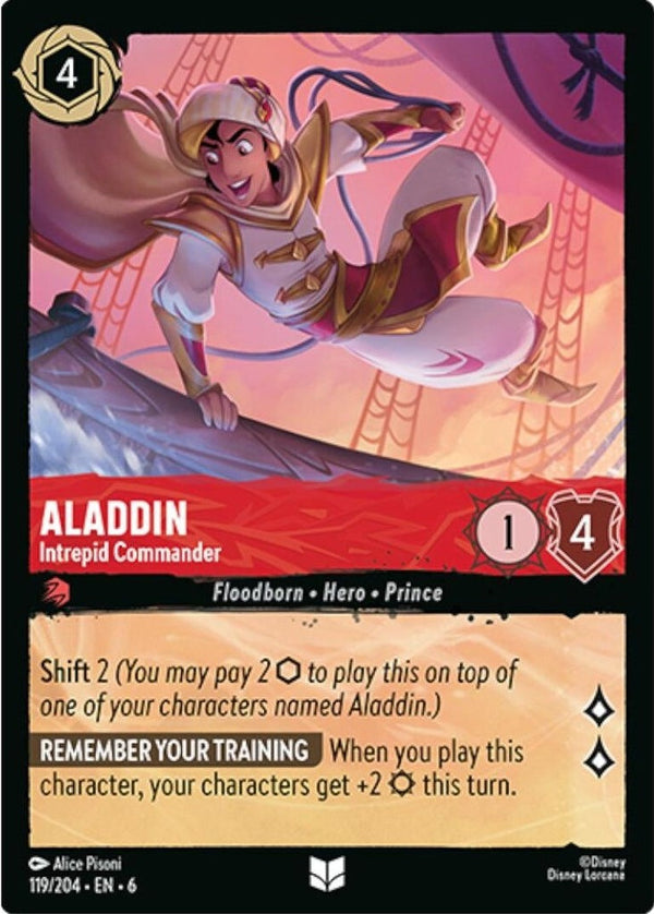 Aladdin - Intrepid Commander - 119/204 Uncommon Disney Lorcana card from Azurite Sea, Near Mint Normal
