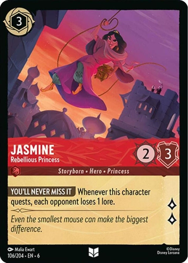 Jasmine - Rebellious Princess - 106/204 Uncommon Disney Lorcana card from Azurite Sea, Near Mint Normal