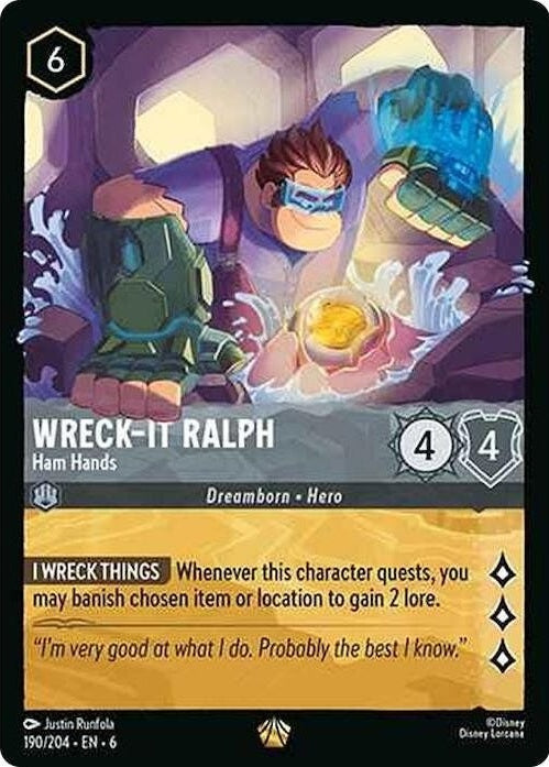 Wreck-It Ralph - Ham Hands - 190/204 Legendary Disney Lorcana card from Azurite Sea, Near Mint Cold Foil