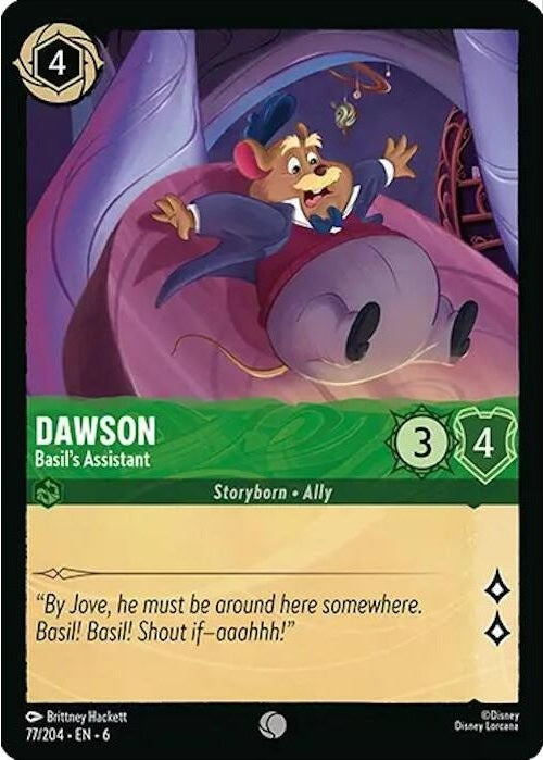 Dawson - Basil's Assistant - 77/204 Common Disney Lorcana card from Azurite Sea, Near Mint Normal