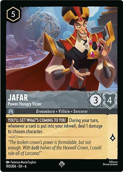 Jafar - Power-Hungry Vizier - 193/204 Super Rare Disney Lorcana card from Azurite Sea, Near Mint Normal