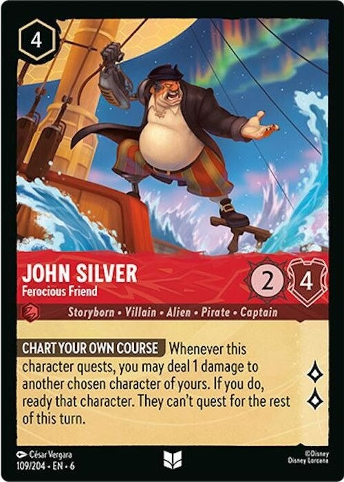 John Silver - Ferocious Friend - 109/204 Uncommon Disney Lorcana card from Azurite Sea, Near Mint Normal