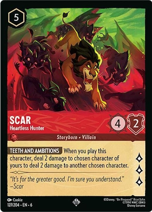 Scar - Heartless Hunter - 127/204 Super Rare Disney Lorcana card from Azurite Sea, Near Mint Normal
