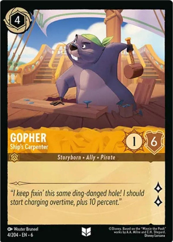 Gopher - Ship's Carpenter - 4/204 Uncommon Disney Lorcana card from Azurite Sea, Near Mint Normal