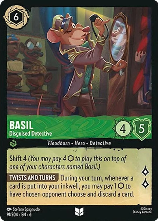 Basil - Disguised Detective - 91/204 Uncommon Disney Lorcana card from Azurite Sea, Near Mint Normal
