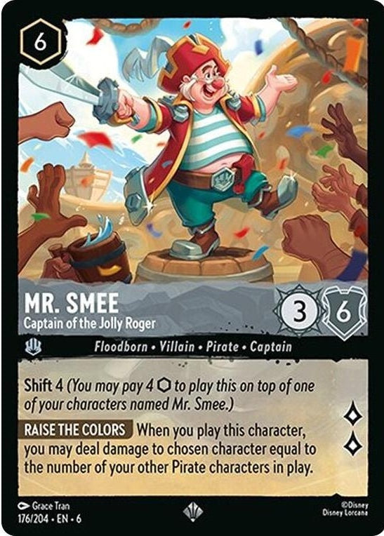 Mr. Smee - Captain of the Jolly Roger - 176/204 Super Rare Disney Lorcana card from Azurite Sea, Near Mint Normal