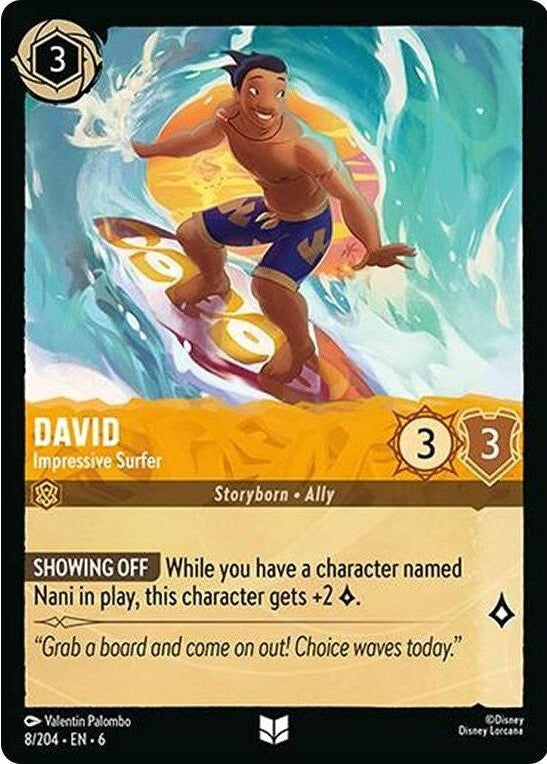 David - Impressive Surfer - 8/204 Uncommon Disney Lorcana card from Azurite Sea, Near Mint Normal