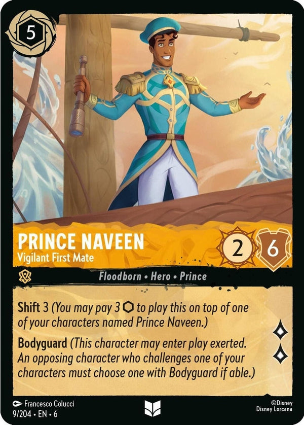 Prince Naveen - Vigilant First Mate - 9/204 Uncommon Disney Lorcana card from Azurite Sea, Near Mint Normal