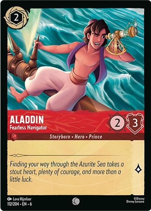Aladdin - Fearless Navigator - 112/204 Common Disney Lorcana card from Azurite Sea, Near Mint Normal