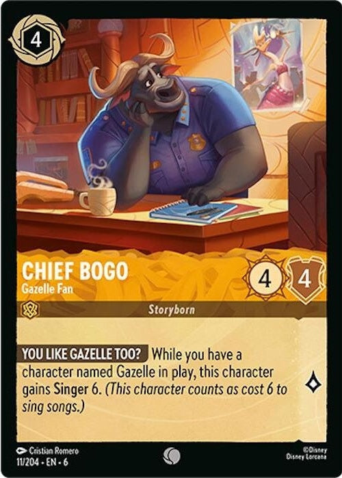Chief Bogo - Gazelle Fan - 11/204 Common Disney Lorcana card from Azurite Sea, Near Mint Normal