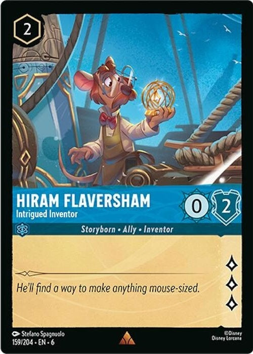 Hiram Flaversham - Intrigued Inventor - 159/204 Rare Disney Lorcana card from Azurite Sea, Near Mint Normal