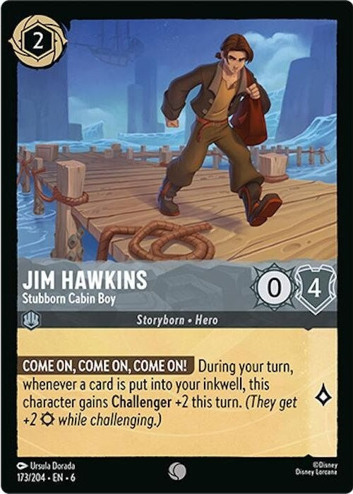 Jim Hawkins - Stubborn Cabin Boy - 173/204 Common Disney Lorcana card from Azurite Sea, Near Mint Normal